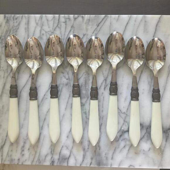 Argent Orfevres White Ornate Handle Stainless Silver Soup Spoon Individual Pcs - Picture 3 of 8